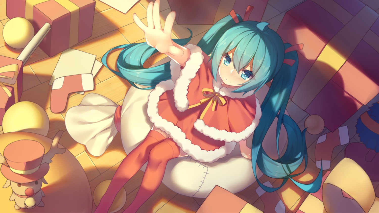 akabane_(pixiv3586989) christmas dress hatsune_miku thighhighs vocaloid