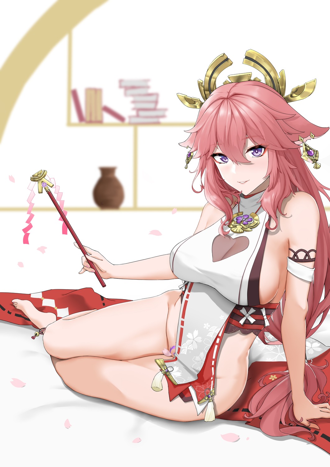 animal_ears genshin_impact japanese_clothes kitsune no_bra nopan see_through tattoo yae_miko yiler