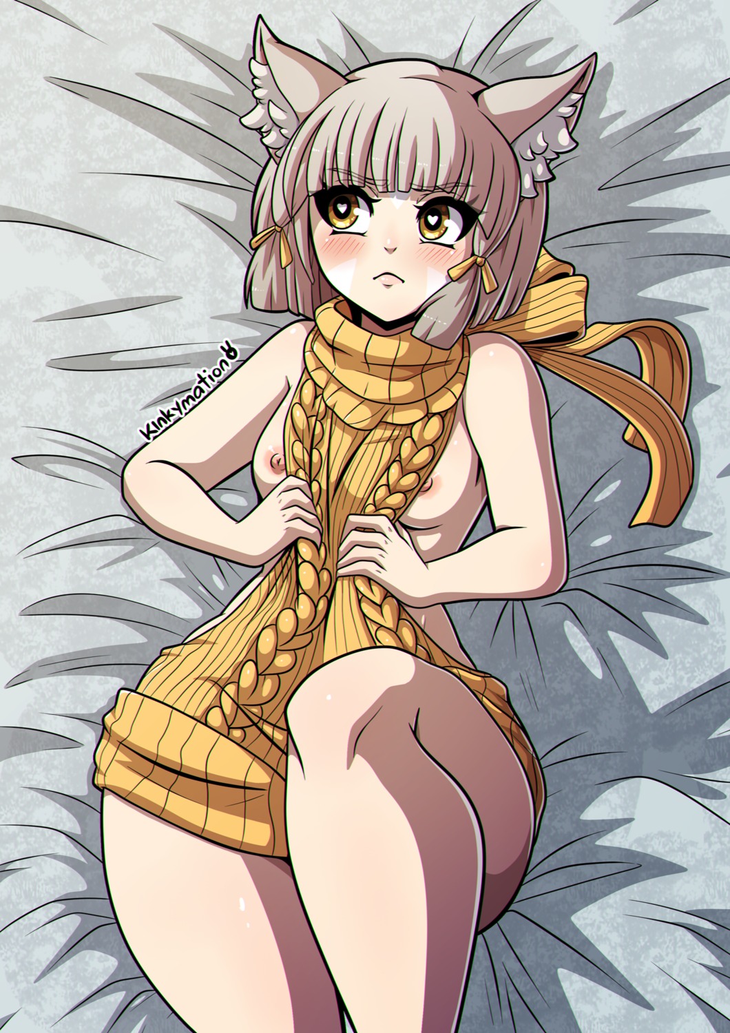 animal_ears kinkymation nekomimi nipple_slip niyah no_bra sweater xenoblade xenoblade_chronicles_2