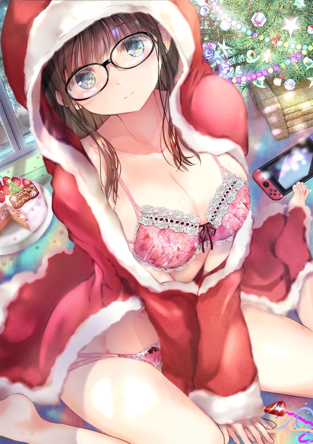 bra christmas lingerie megane ogata_tei open_shirt pantsu