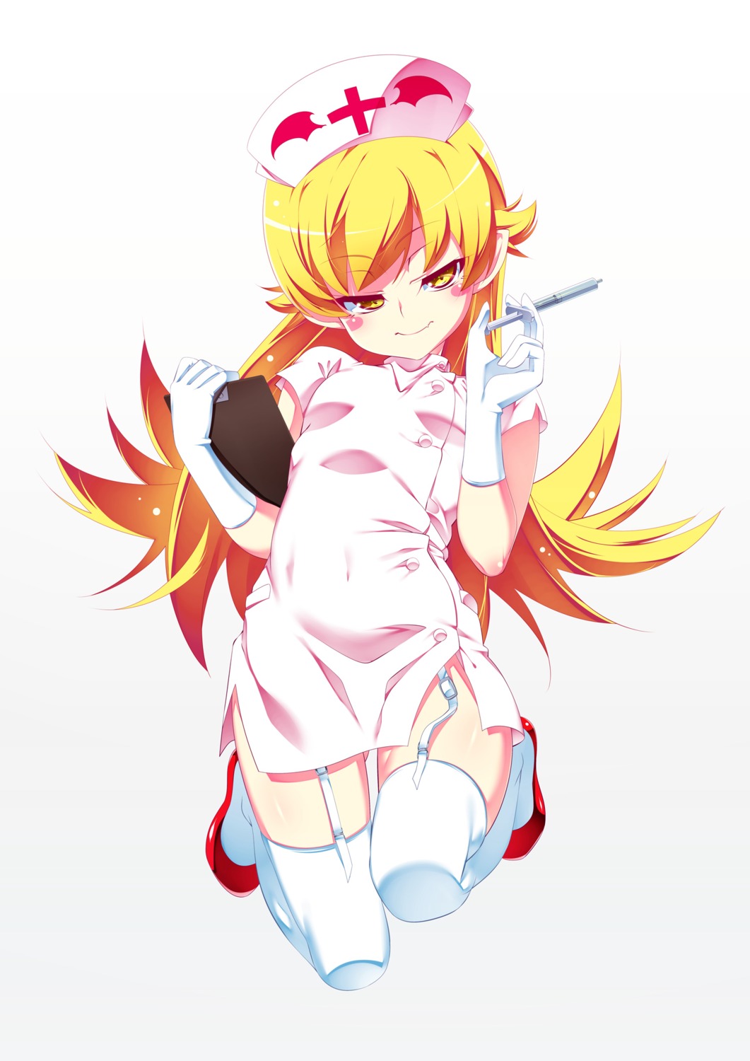 bakemonogatari monogatari_(series) nurse oshino_shinobu pointy_ears stockings tanabe_kyou thighhighs