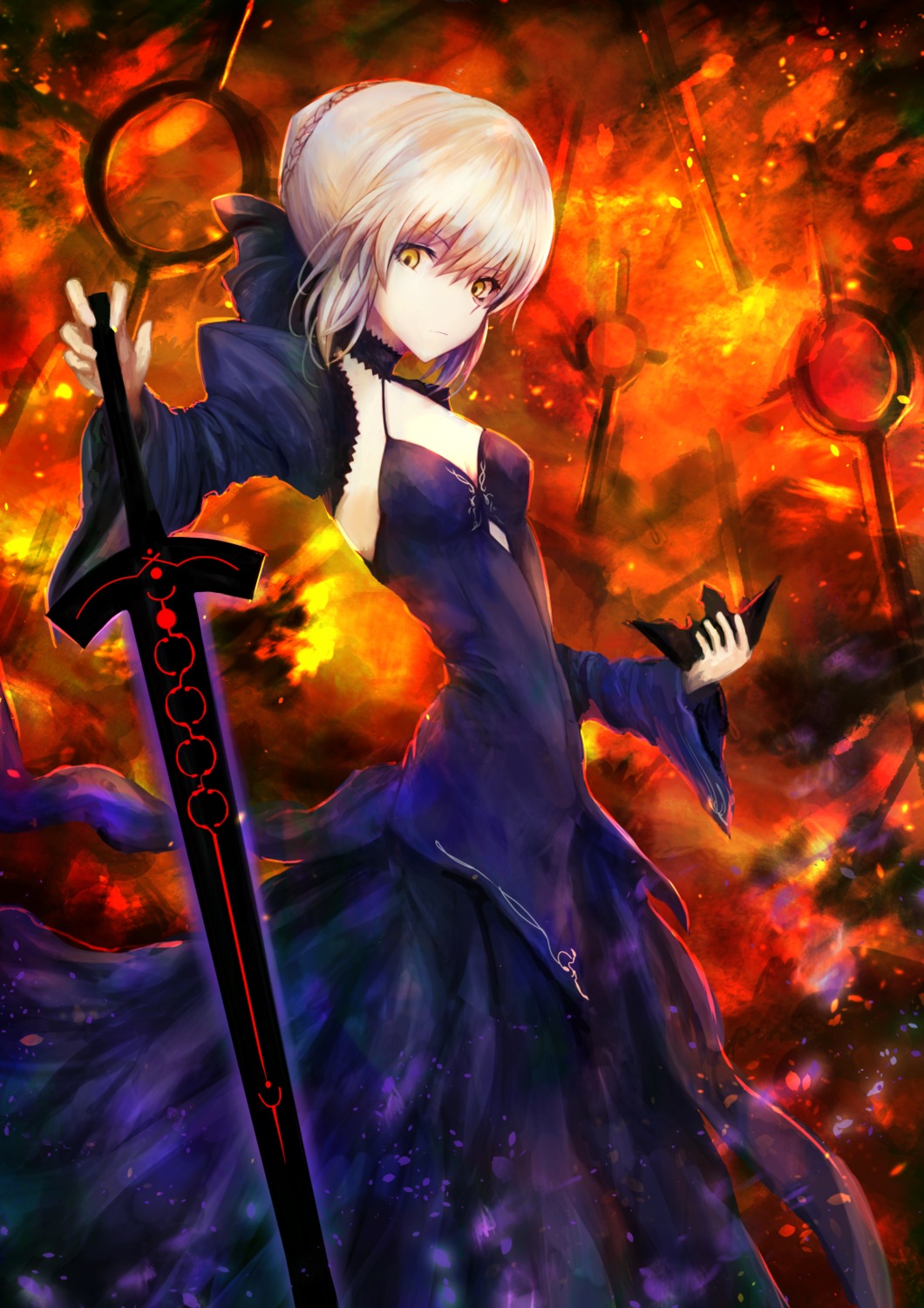 cleavage dress fate/grand_order fate/stay_night kaze_minoru_so-ru open_shirt saber saber_alter sword