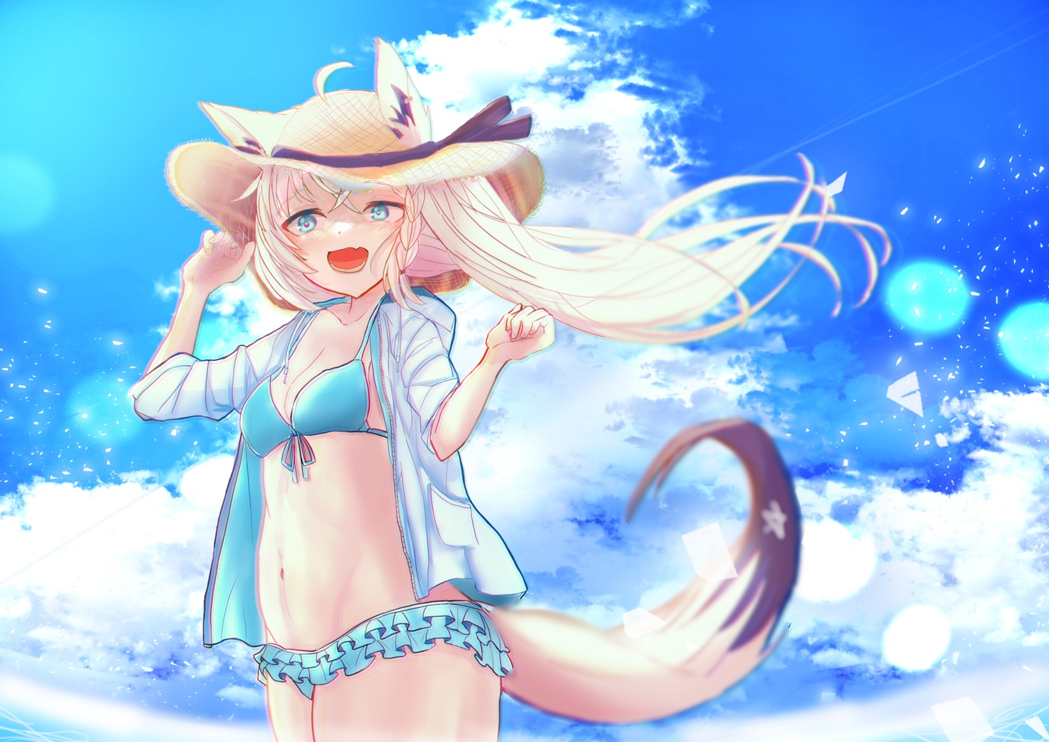 animal_ears bikini cleavage hololive hololive_gamers kitsune open_shirt shirakami_fubuki swimsuits tagme tail