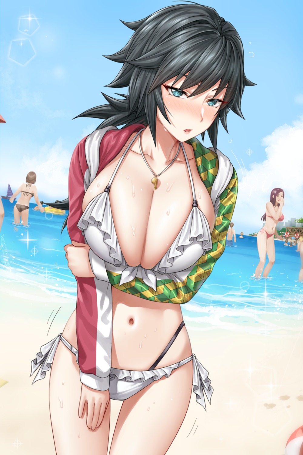 ass bikini genderswap kimetsu_no_yaiba open_shirt swimsuits tomioka_giyuu wet yakimi_27