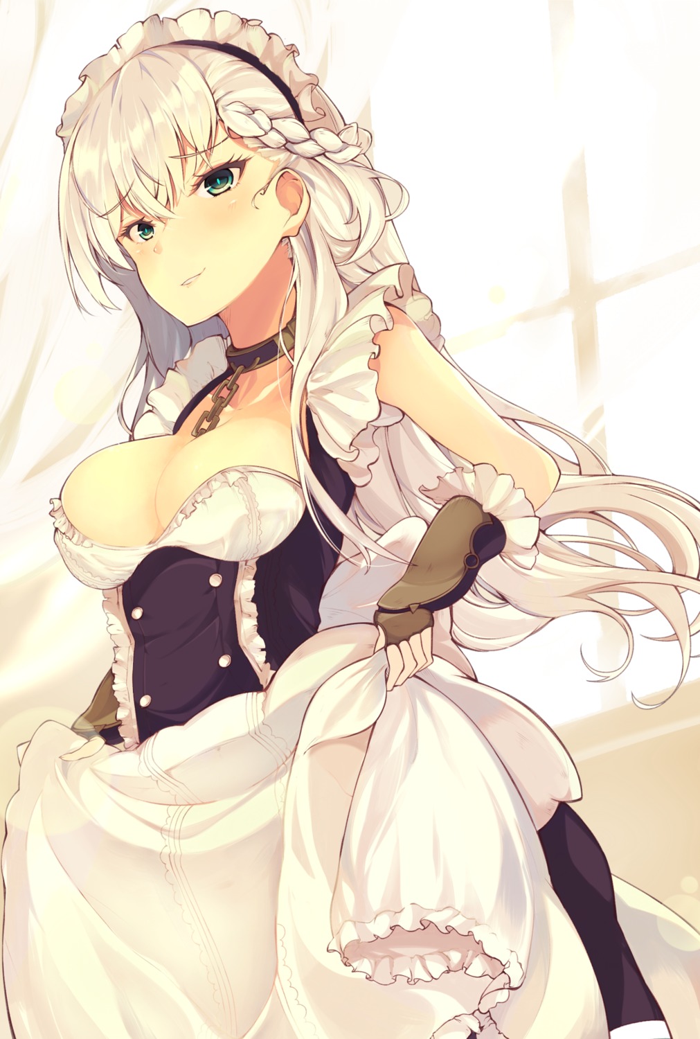 azur_lane belfast_(azur_lane) maid mizu_youkan skirt_lift