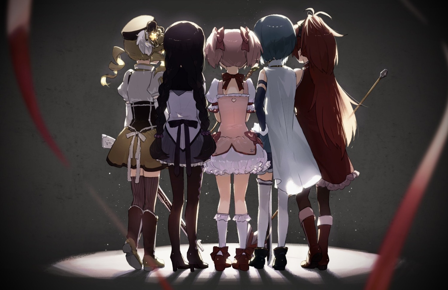 akemi_homura heels kaname_madoka miki_sayaka puella_magi_madoka_magica sakura_kyouko see_through thighhighs tomoe_mami un_nm5sy weapon