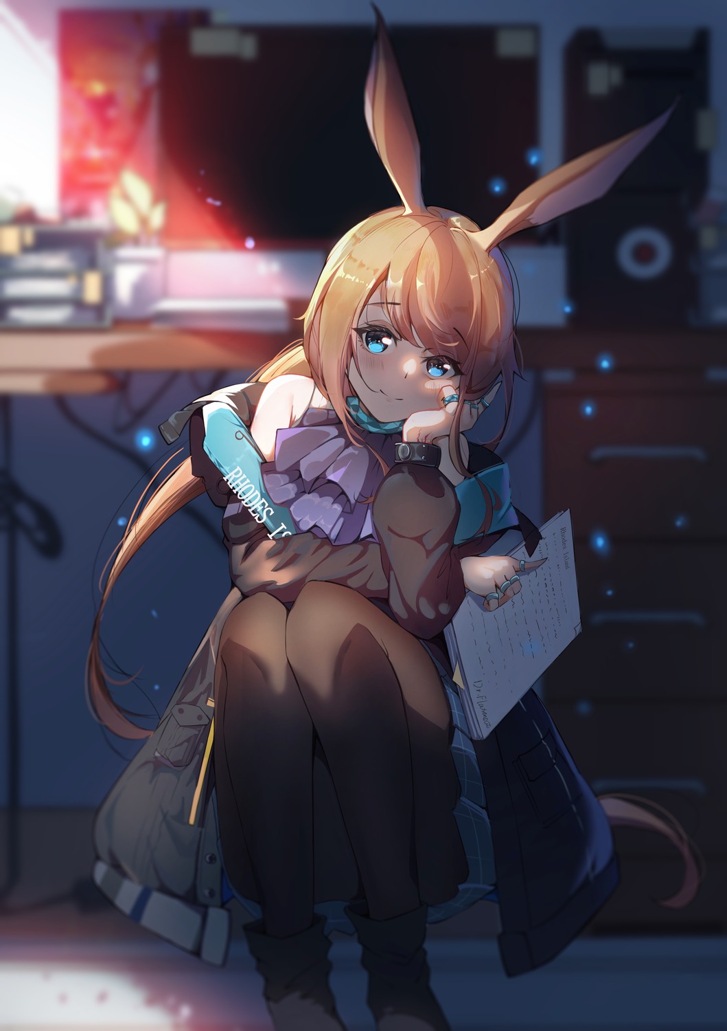 amiya_(arknights) animal_ears arknights bunny_ears pantyhose skirt_lift yamasede_neiko