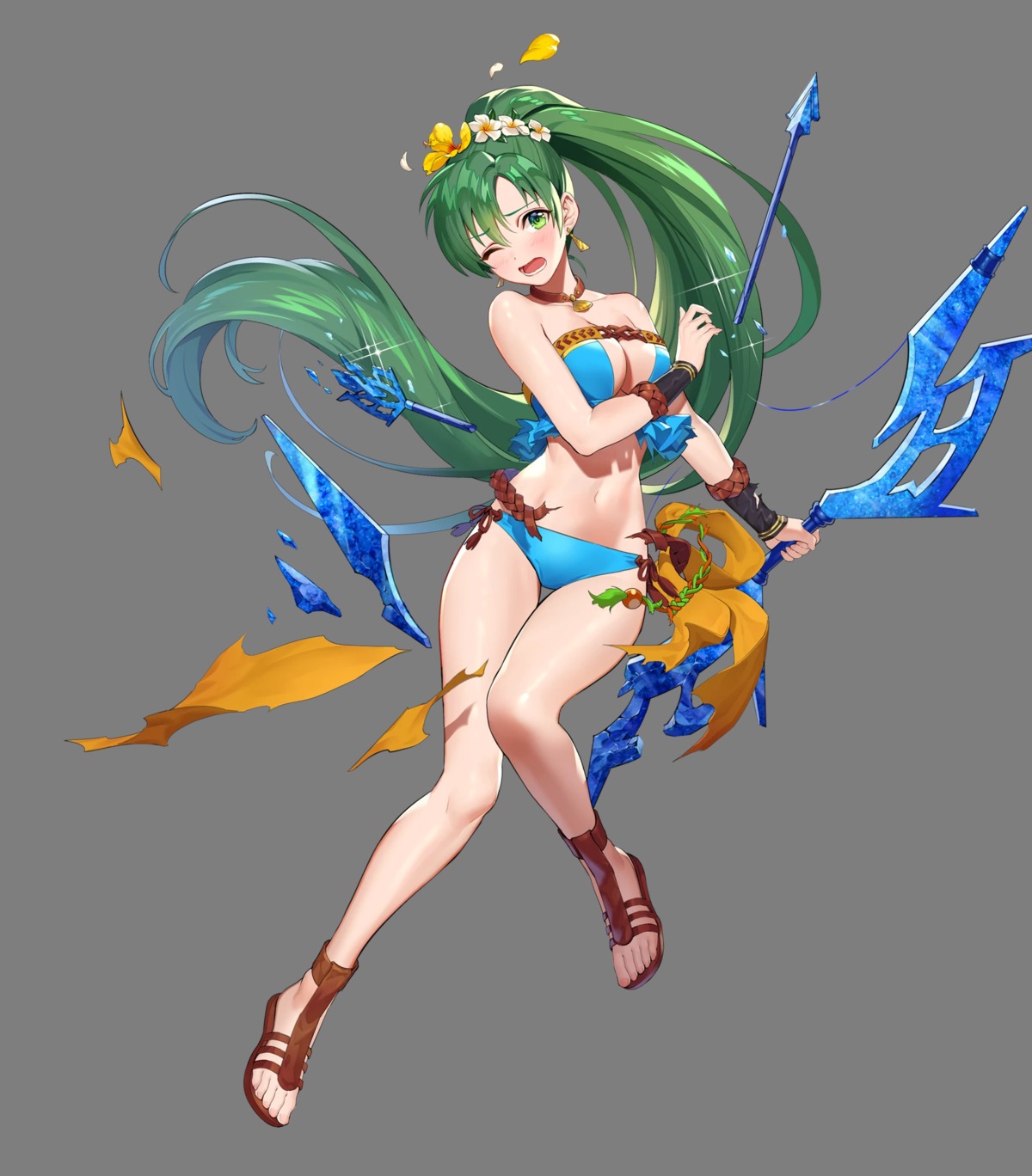 bikini breast_hold cleavage fire_emblem fire_emblem:_rekka_no_ken fire_emblem_heroes lyndis_(fire_emblem) nintendo swimsuits teffish torn_clothes transparent_png weapon