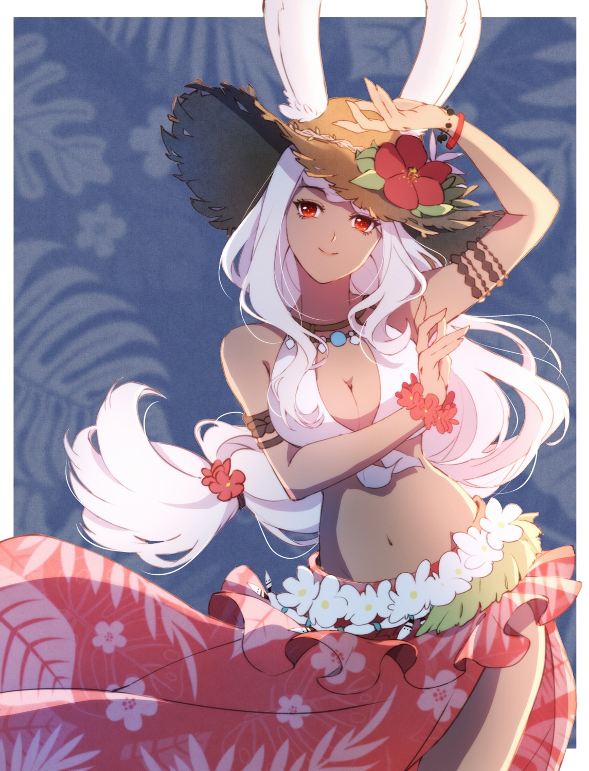 animal_ears bikini_top bunny_ears final_fantasy final_fantasy_xiv lyra-kotto skirt_lift swimsuits viera