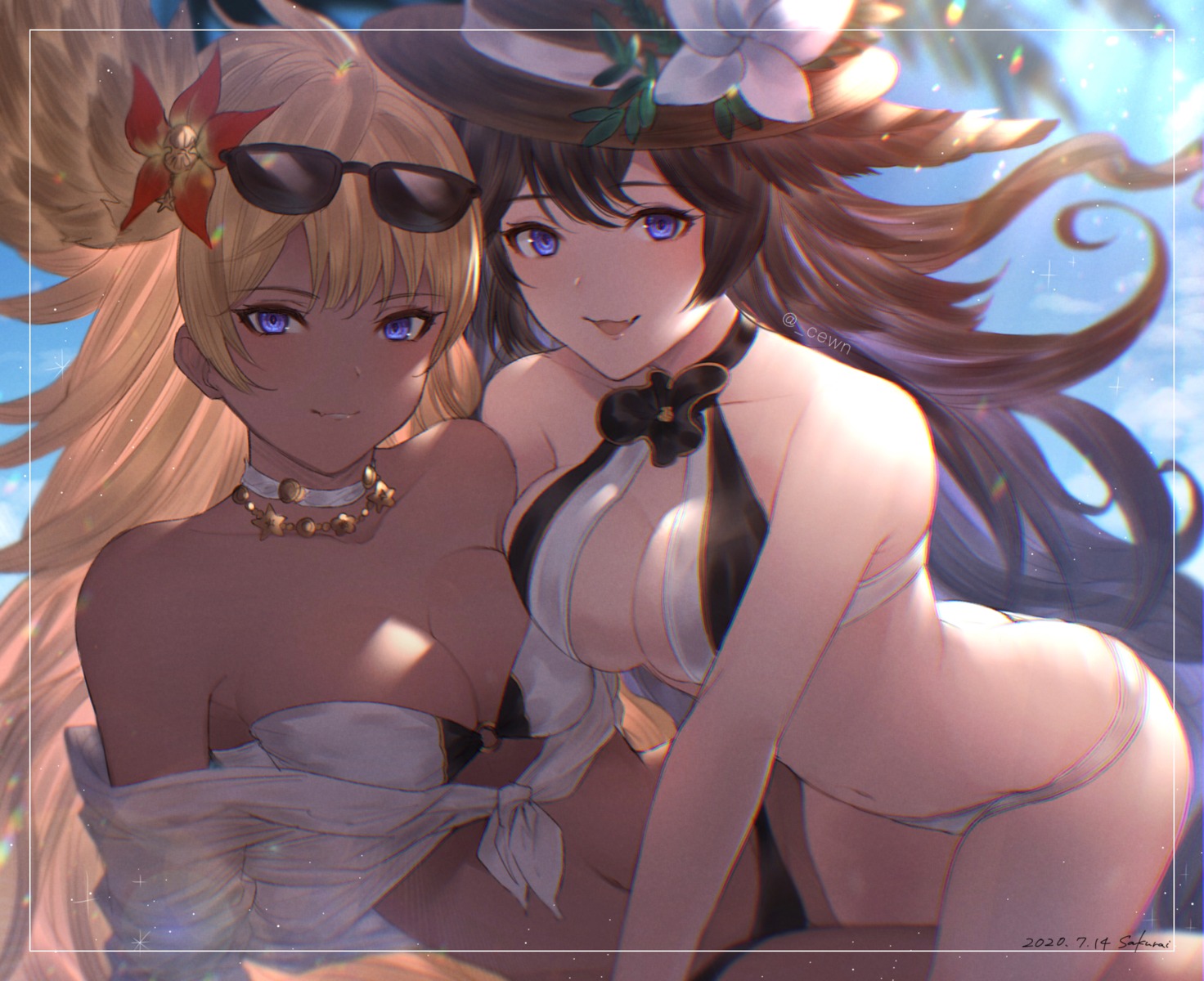 bikini cleavage granblue_fantasy halluel_(granblue_fantasy) kiri_ph malluel_(granblue_fantasy) megane open_shirt swimsuits