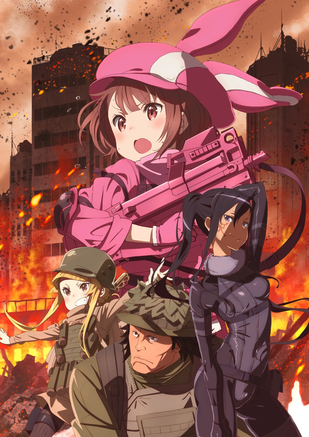 asougi_goushi bodysuit fukaziroh gun kanzaki_elsa kohiruimaki_karen llenn m pitohui shinohara_miyu sword_art_online_alternative:_gun_gale_online tagme tattoo uniform