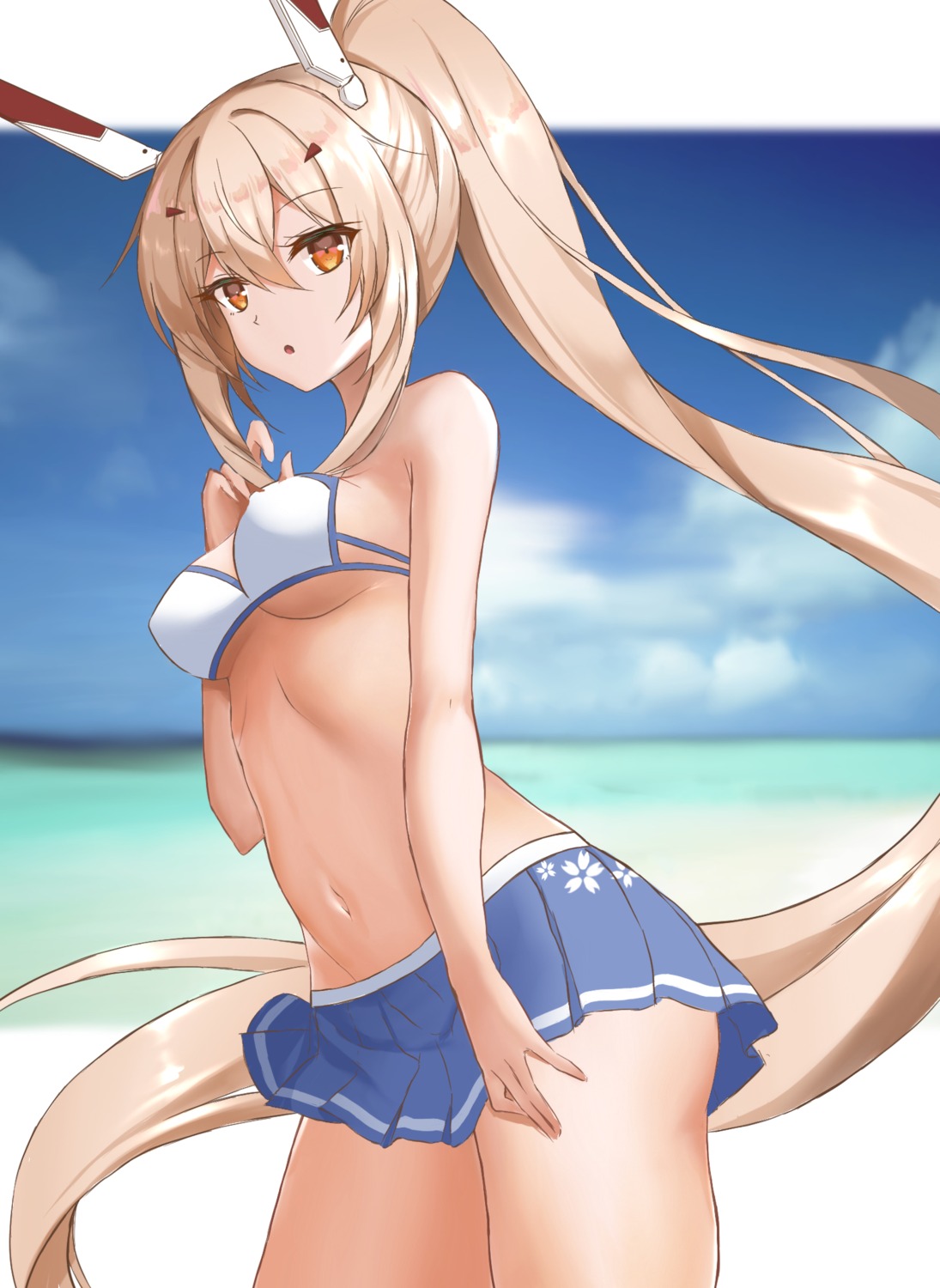 ayanami_(azur_lane) azur_lane bikini_top resonancq skirt_lift swimsuits