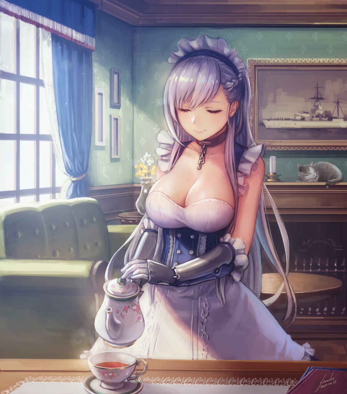 anbe_yoshirou azur_lane belfast_(azur_lane) cleavage maid neko