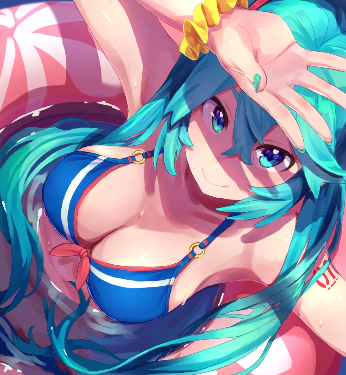 bikini chikuwa_(garakuta_waakusu) cleavage hatsune_miku swimsuits tattoo vocaloid wet