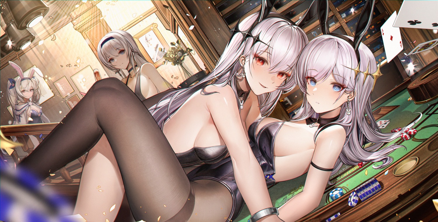 animal_ears azur_lane bunny_ears bunny_girl emden_(azur_lane) heatia laffey_(azur_lane) loli mainz_(azur_lane) no_bra pantyhose