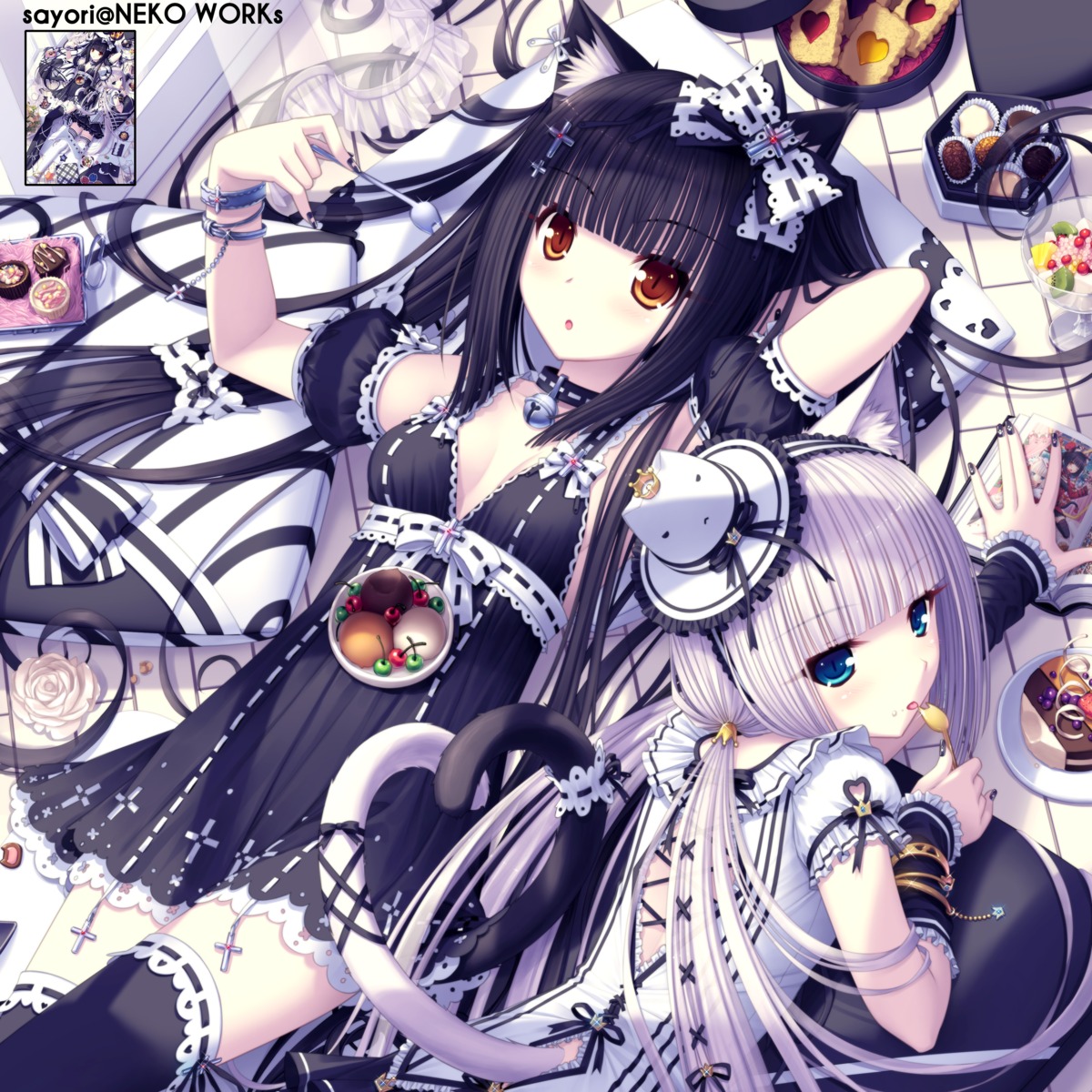 animal_ears chocola dress neko_works nekomimi sayori tail thighhighs vanilla