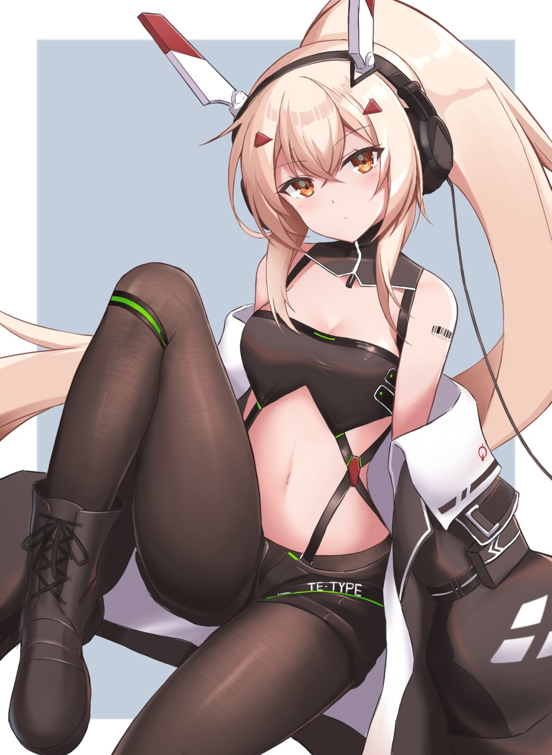 ayanami_(azur_lane) azur_lane budesonide cleavage headphones open_shirt pantyhose tattoo