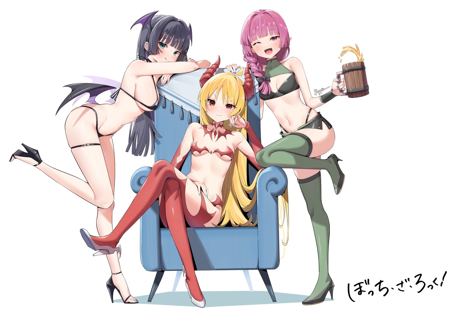 bikini bikini_armor bocchi_the_rock! chen_yang_yang devil garter heels hiroi_kikuri horns ijichi_seika pa-san swimsuits thighhighs thong wings