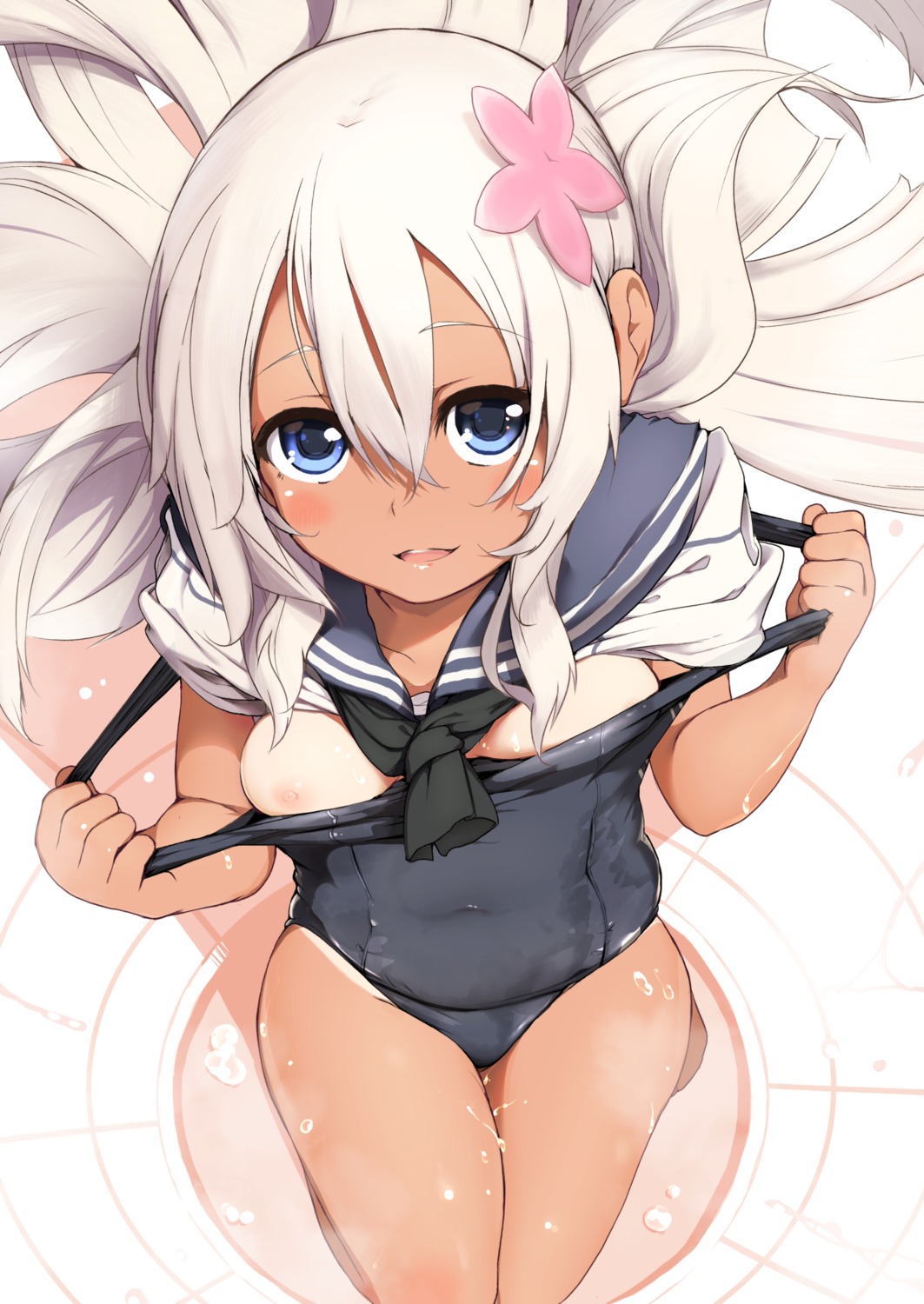 breasts kantai_collection nejime nipples ro-500 school_swimsuit seifuku shirt_lift swimsuits tan_lines undressing