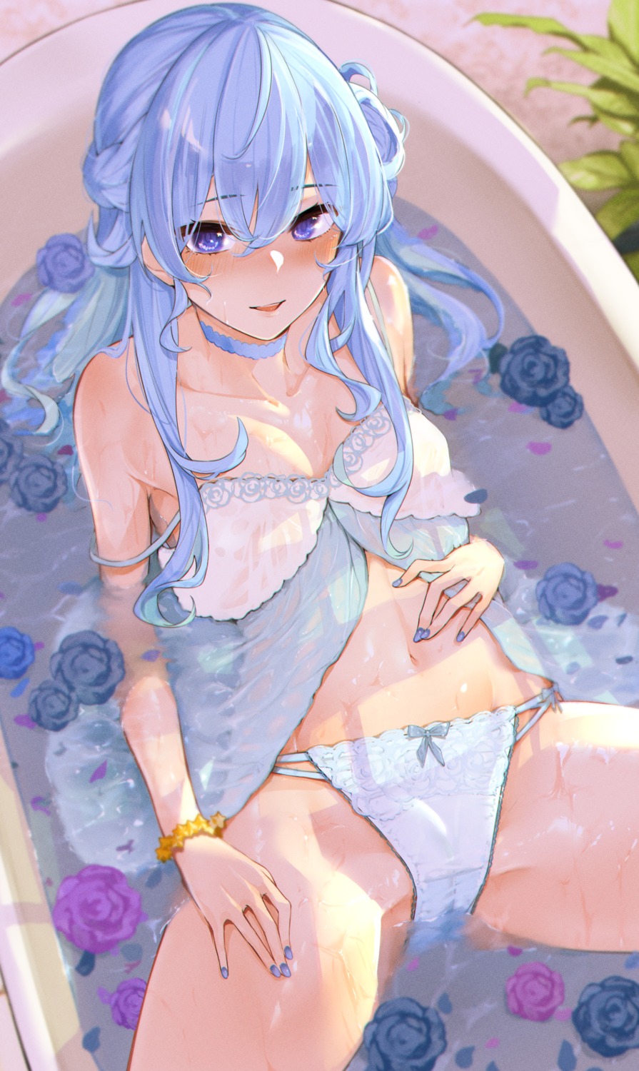 bathing bra hcz_n hololive hoshimachi_suisei lingerie pantsu see_through wet wet_clothes