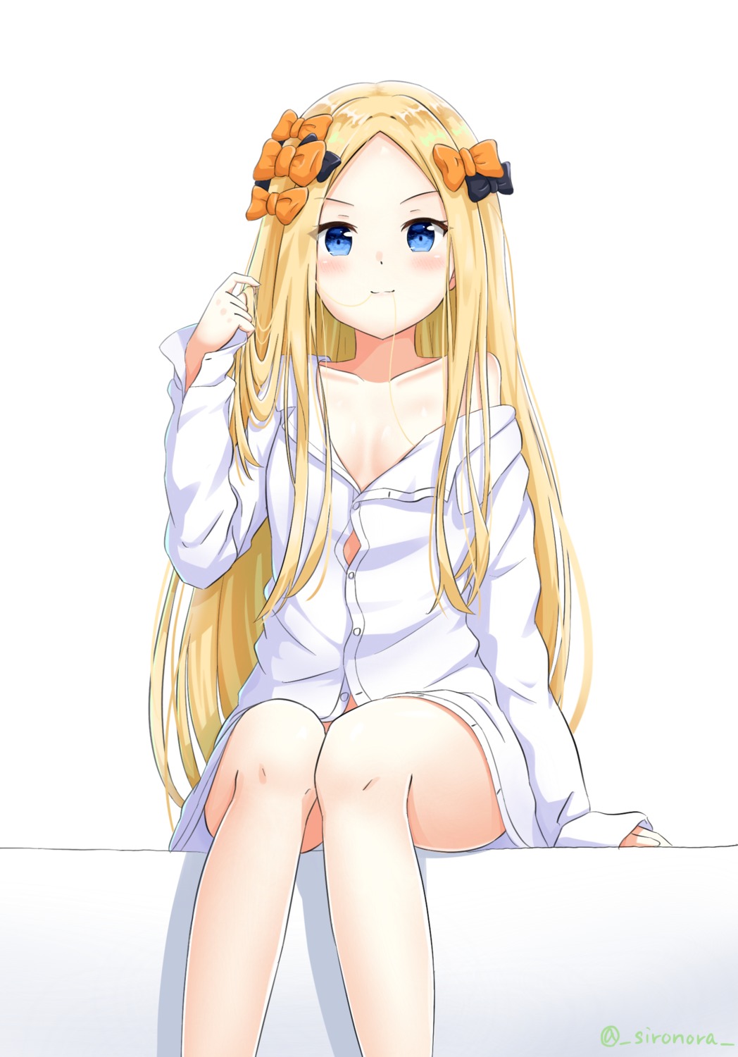 abigail_williams_(fate) cleavage dress_shirt fate/grand_order no_bra open_shirt shironora