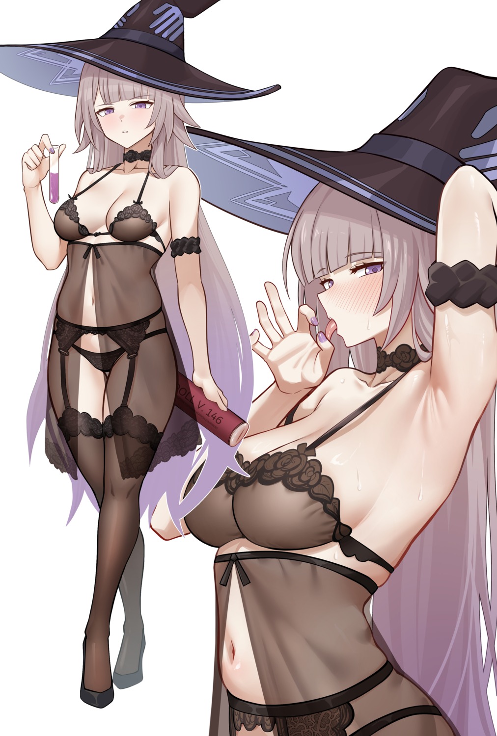 bonz_(bonz0616) bra garter_belt herta honkai:_star_rail lingerie pantsu see_through stockings thighhighs wet witch