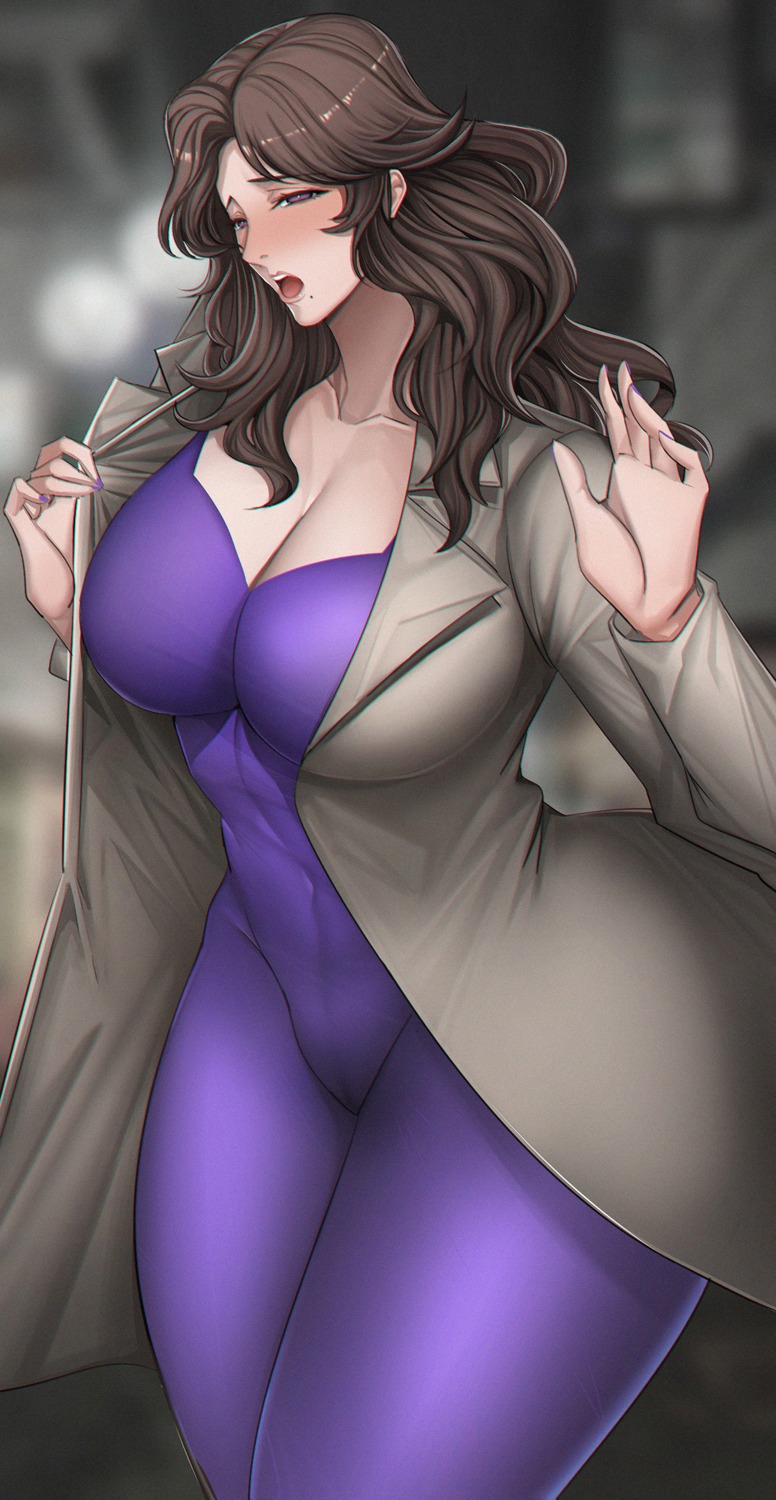 bodysuit cat's_eye kisugi_rui manna_(pixiv8805037) no_bra nopan undressing