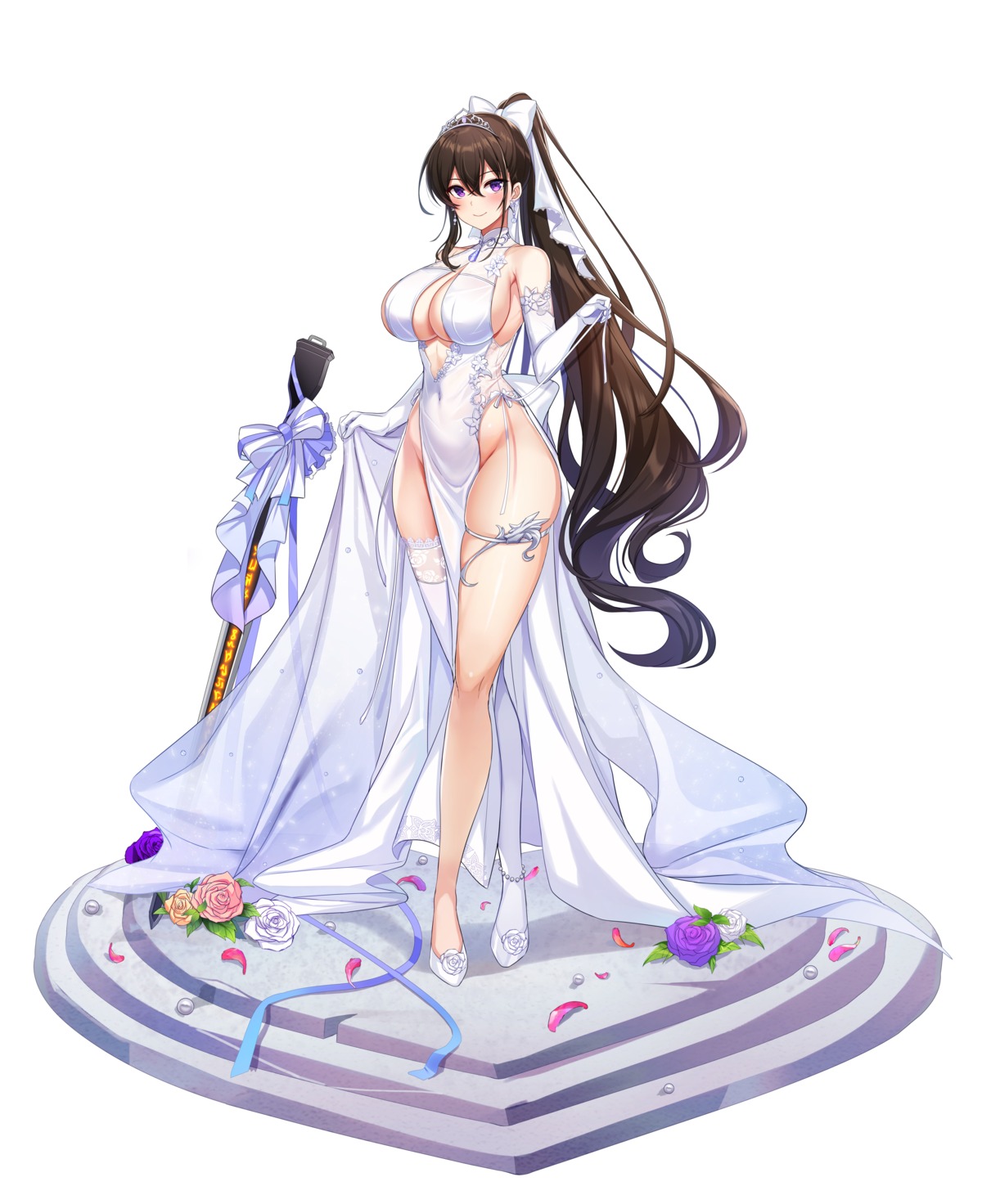 counter:side dress garter maett no_bra nopan see_through thighhighs wedding_dress