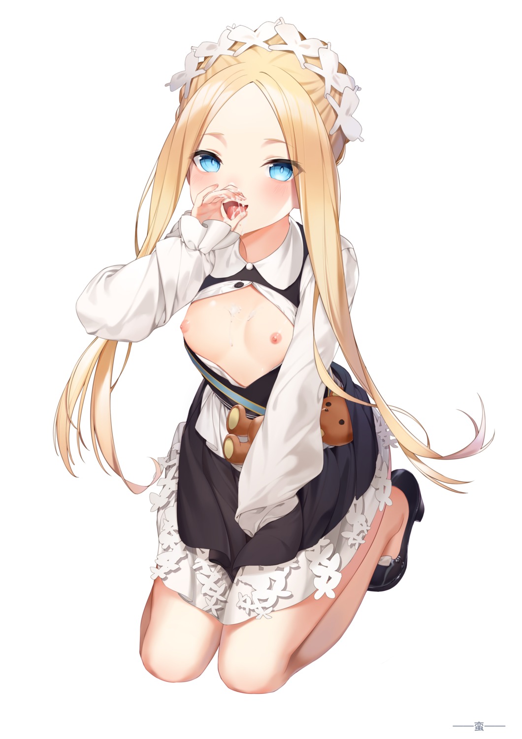 abigail_williams_(fate) breasts cum fate/grand_order heels loli maid nipples no_bra open_shirt skirt_lift user_yzzn3747