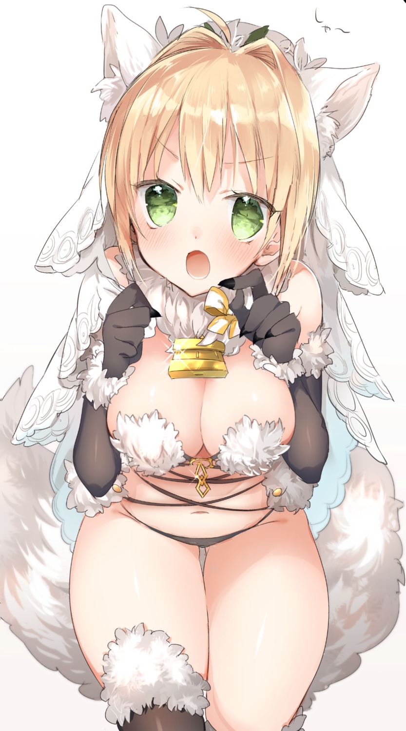 animal_ears cleavage cosplay fate/grand_order saber_bride saber_extra sino_(sionori) tail thighhighs