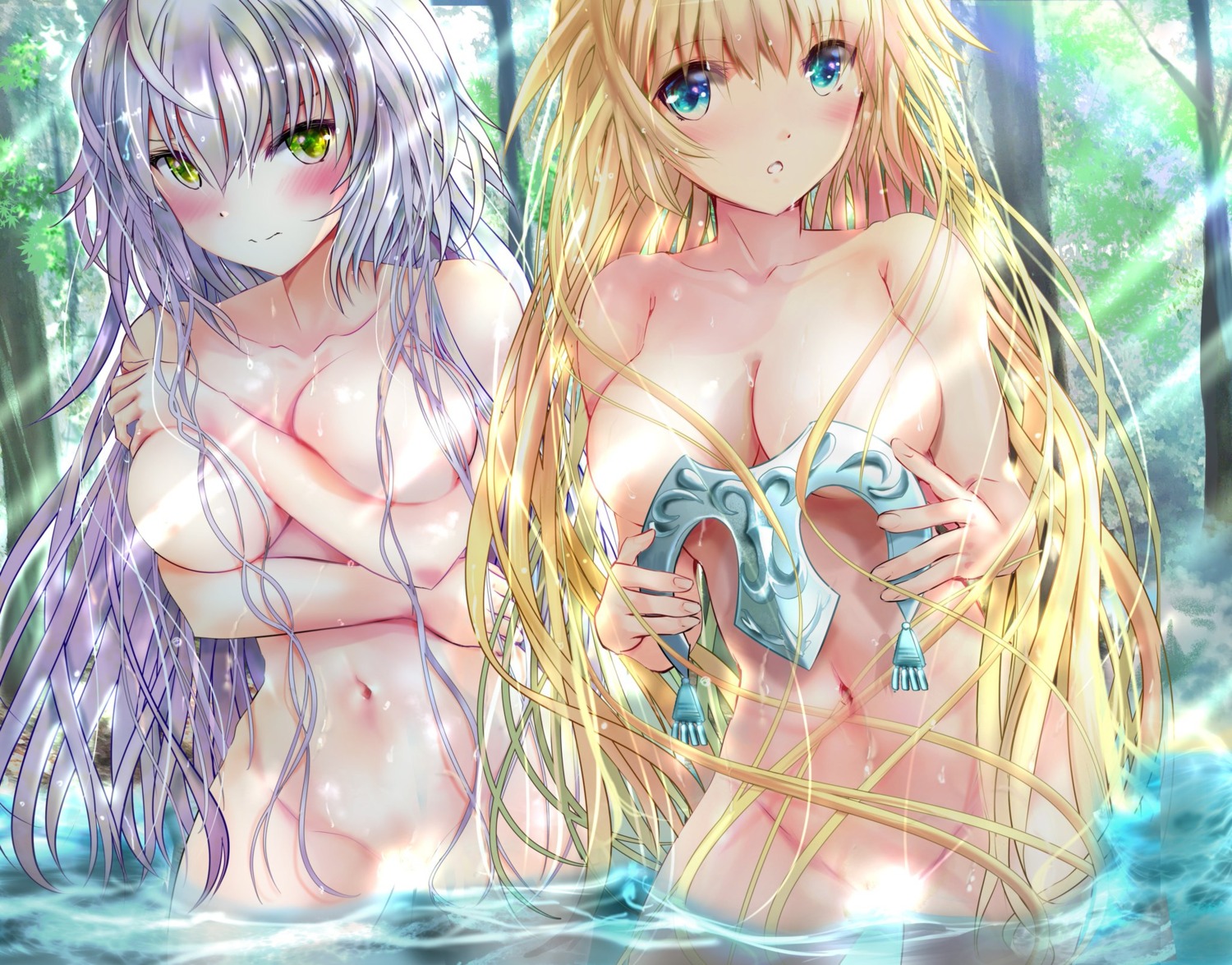 bathing breast_hold censored fate/grand_order jeanne_d'arc jeanne_d'arc_(alter)_(fate) naked ogata_tei wet