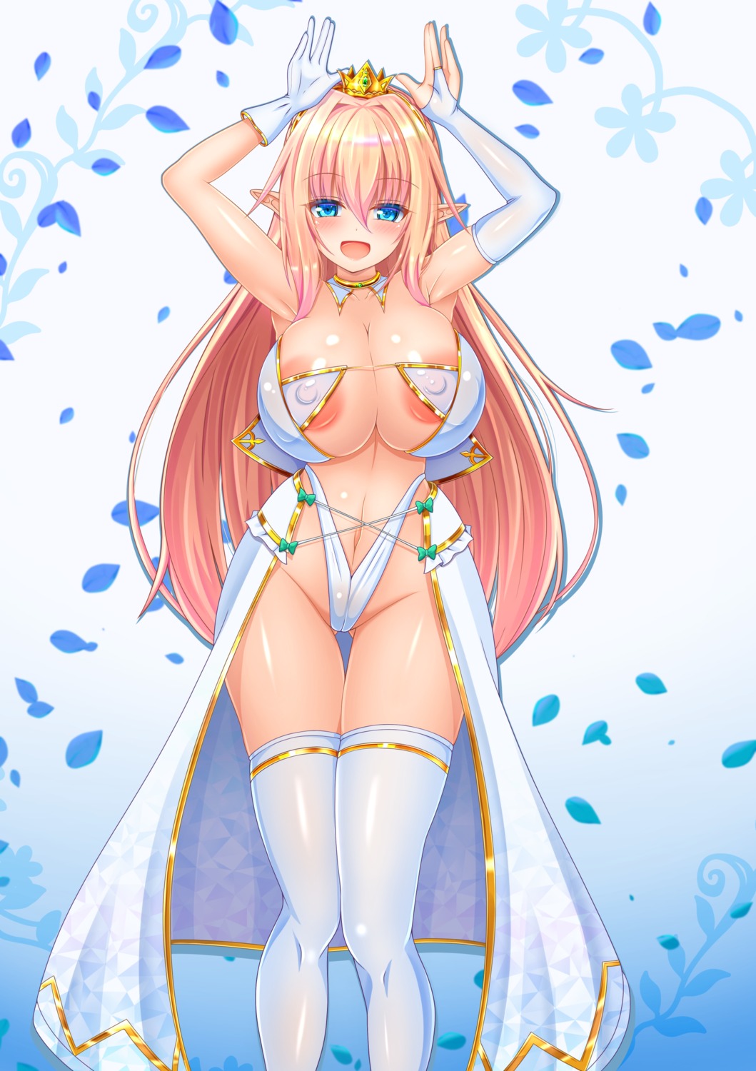 areola erect_nipples leotard munimuni_(mu2imu2i) no_bra nopan pointy_ears thighhighs