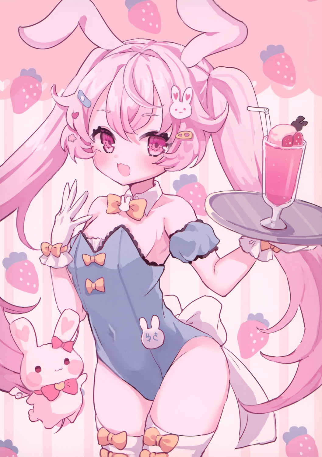 animal_ears bunny_ears bunny_girl karunabaru thighhighs waitress