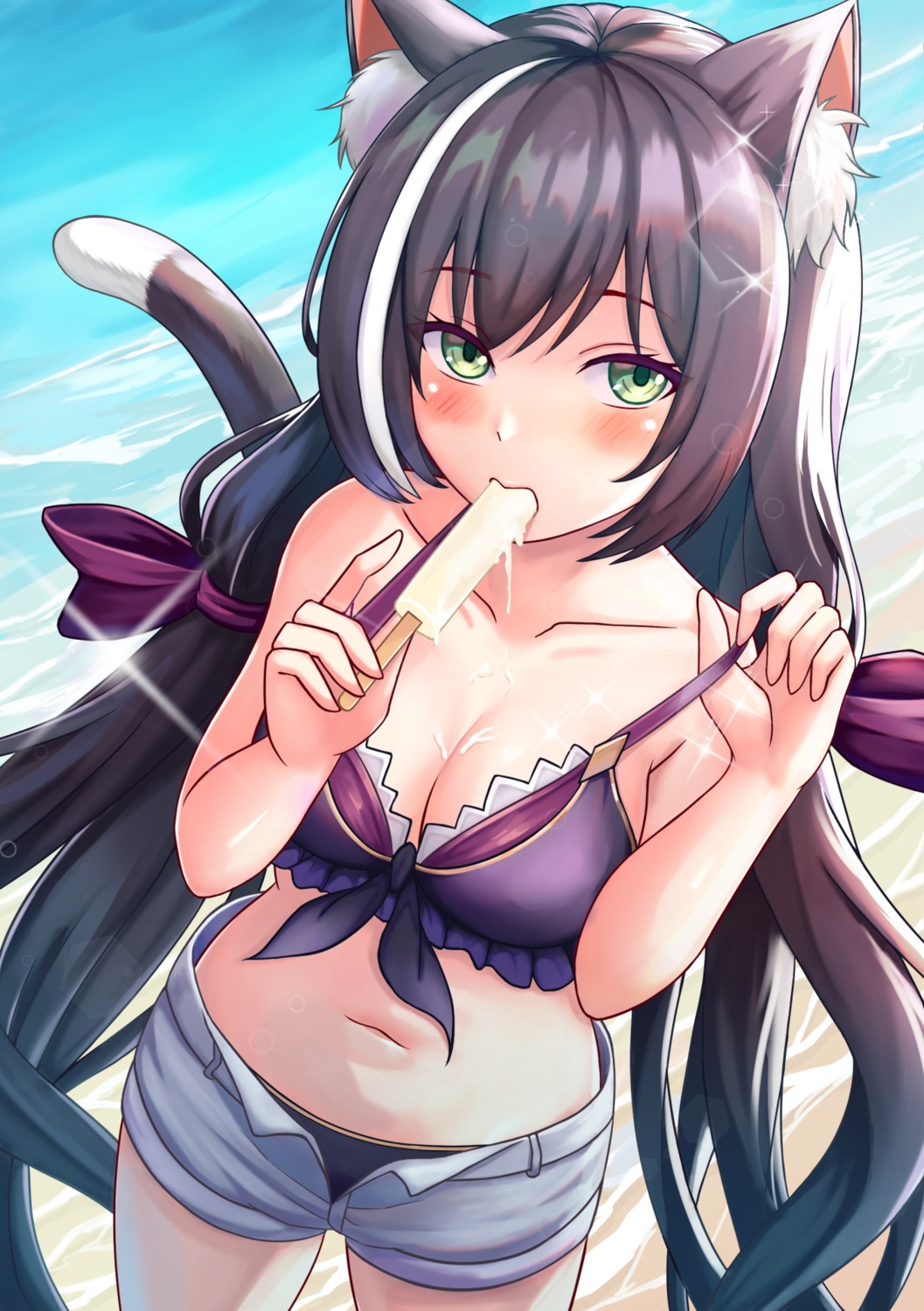 animal_ears bikini cream karyl_(princess_connect) lunarscent nekomimi princess_connect princess_connect!_re:dive swimsuits tail undressing