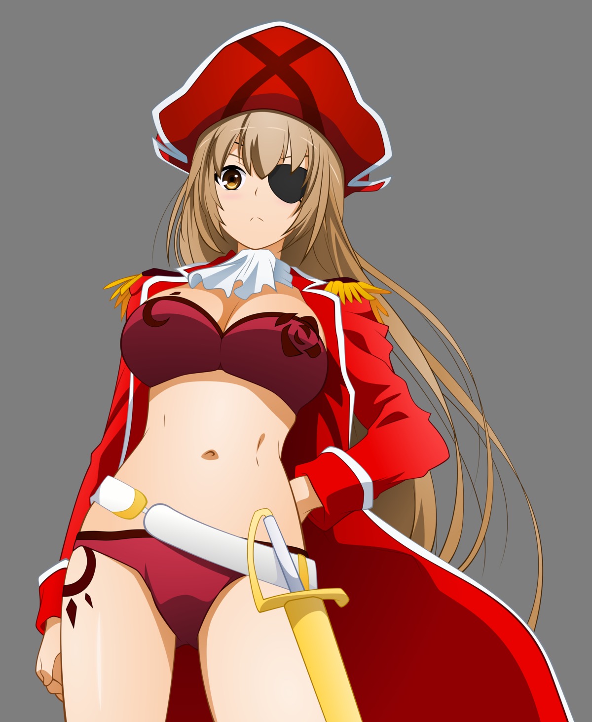 amagi_brilliant_park bikini cleavage eyepatch open_shirt pirate sento_isuzu swimsuits sword tattoo transparent_png vector_trace