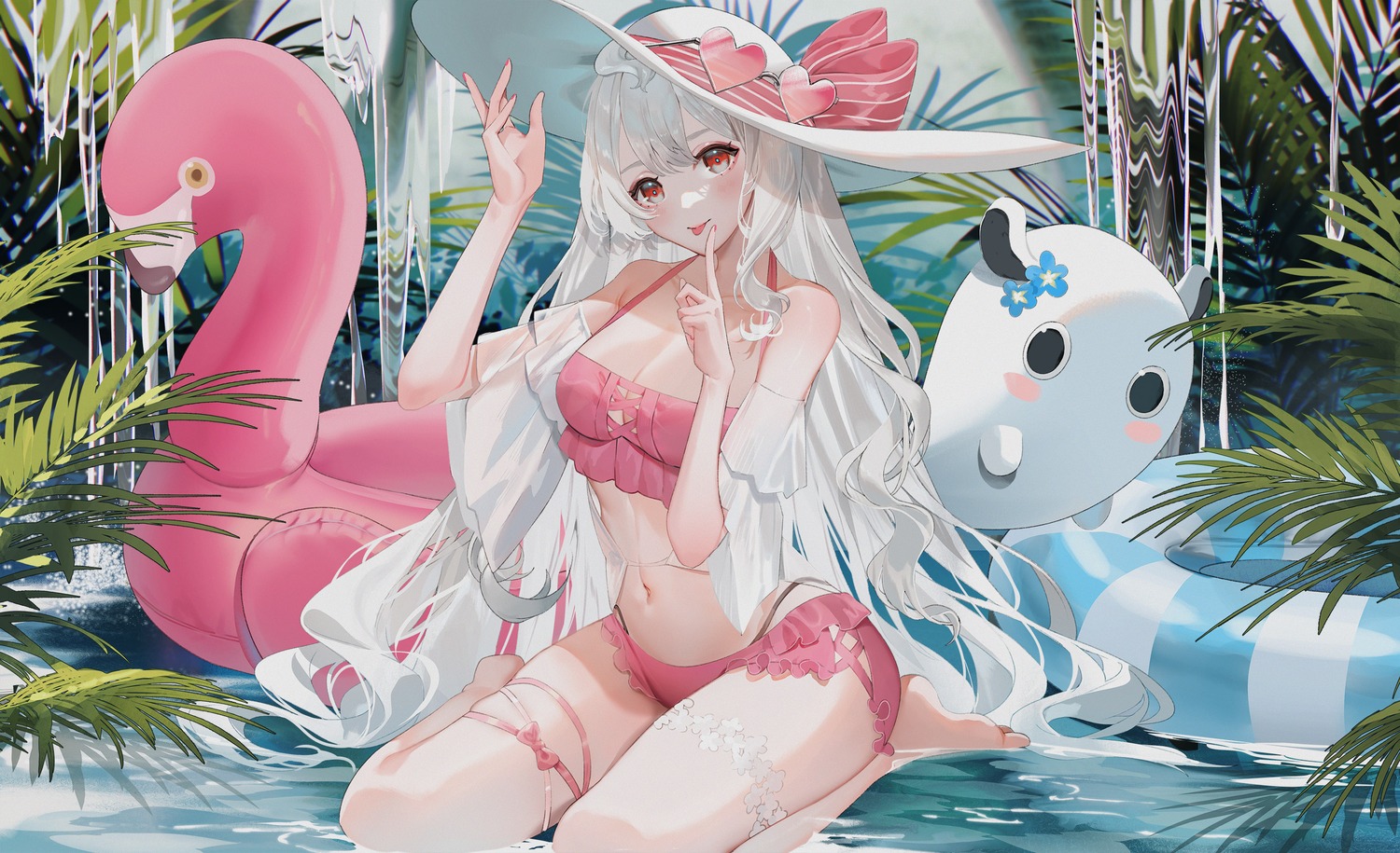 bikini endou_reimu garter megane nijisanji nijisanji_en see_through shei99 swimsuits wet