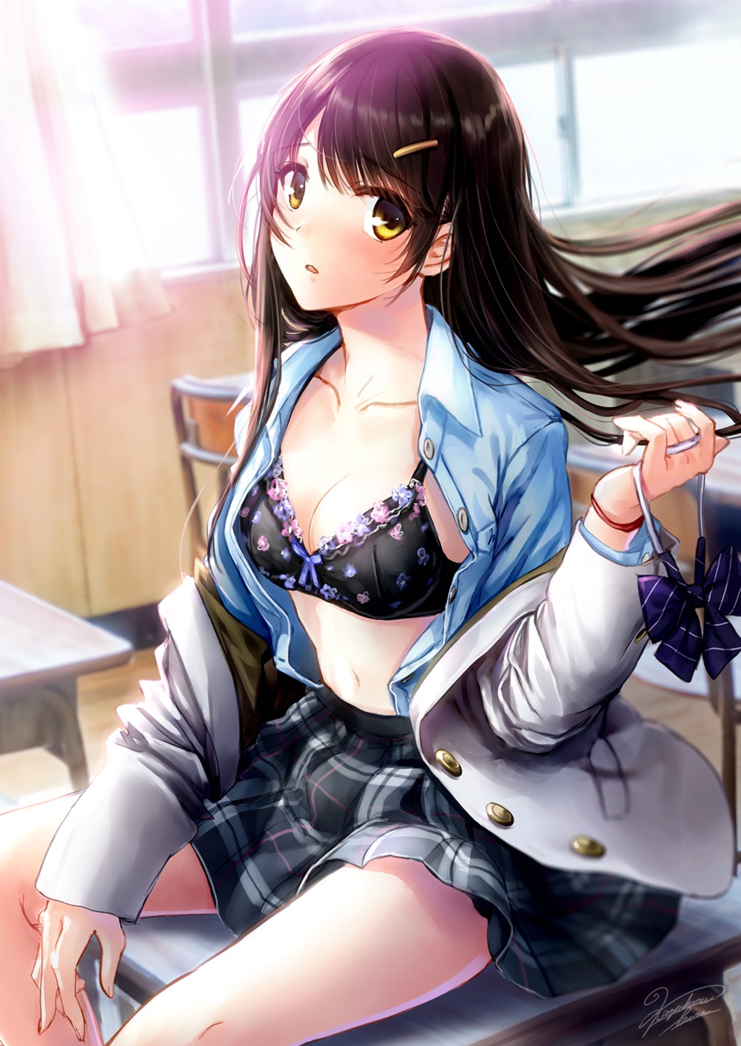 bra cleavage kazuharu_kina open_shirt seifuku