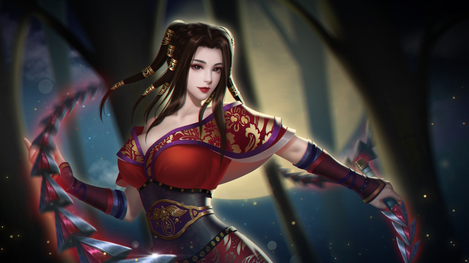 asian_clothes chi_lian no_bra open_shirt tagme the_legend_of_qin weapon