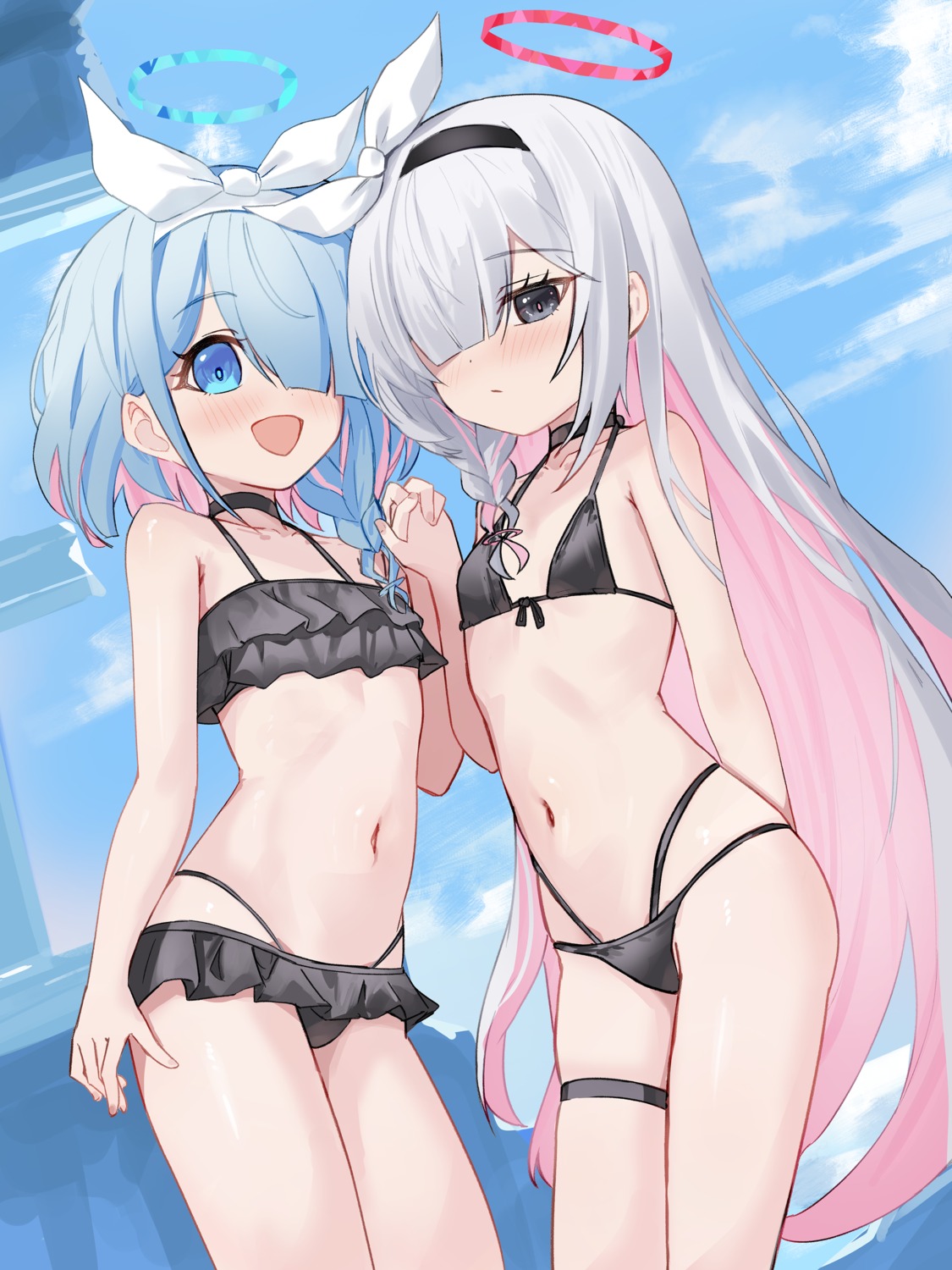 arona_(blue_archive) bikini blue_archive garter halo honashi loli plana_(blue_archive) swimsuits