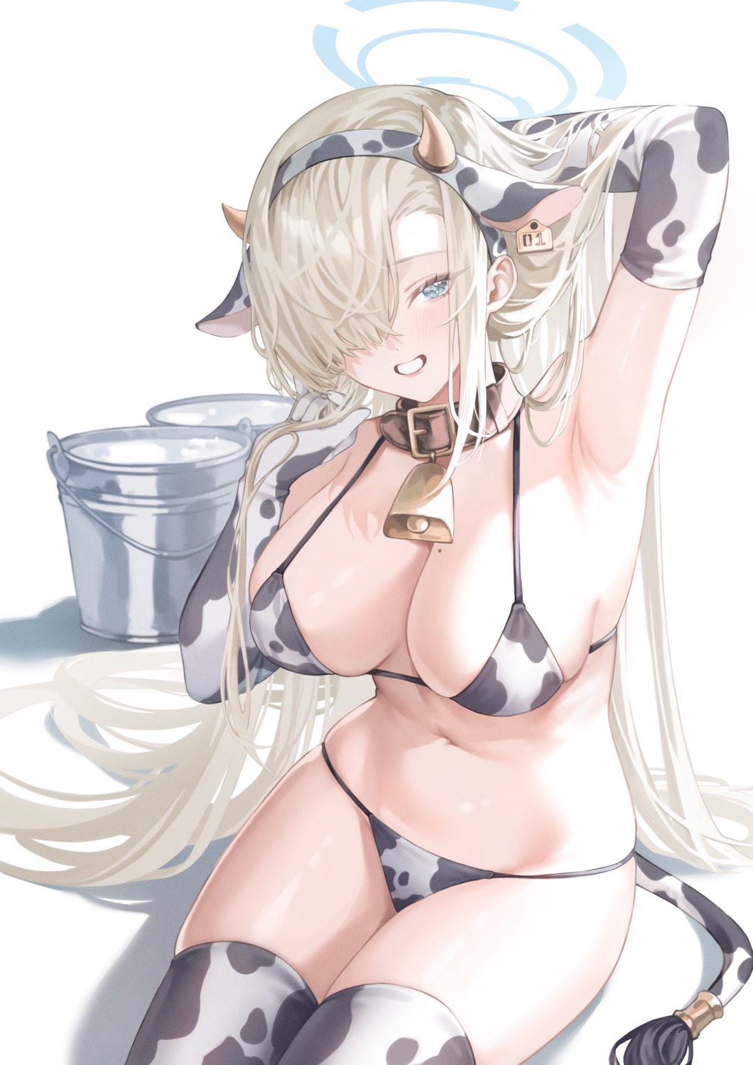 animal_ears bikini blue_archive halo horns ichinose_asuna riro_(rir_0) swimsuits tail thighhighs