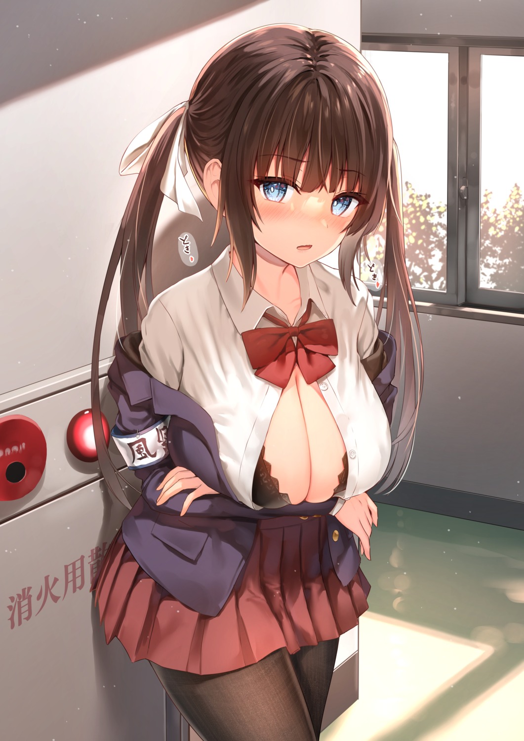 bra open_shirt pantyhose seifuku sune_(mugendai)