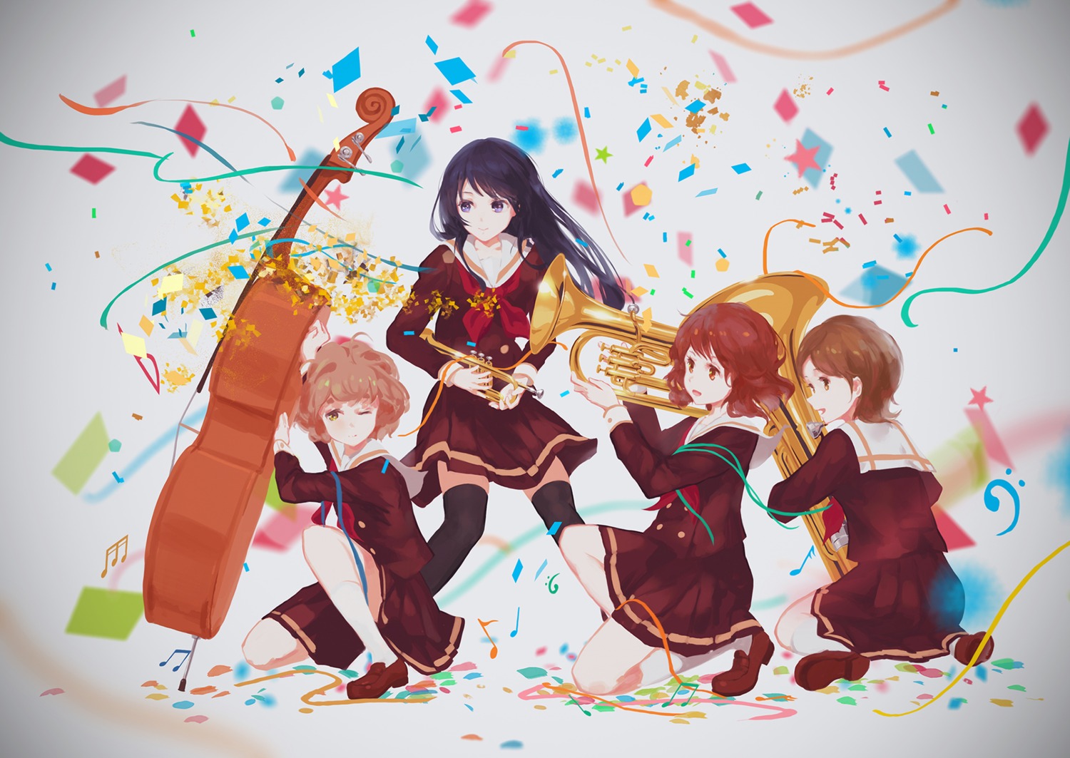 hibike!_euphonium jq katou_hazuki_(hibike!_euphonium) kawashima_sapphire kousaka_reina oumae_kumiko seifuku thighhighs