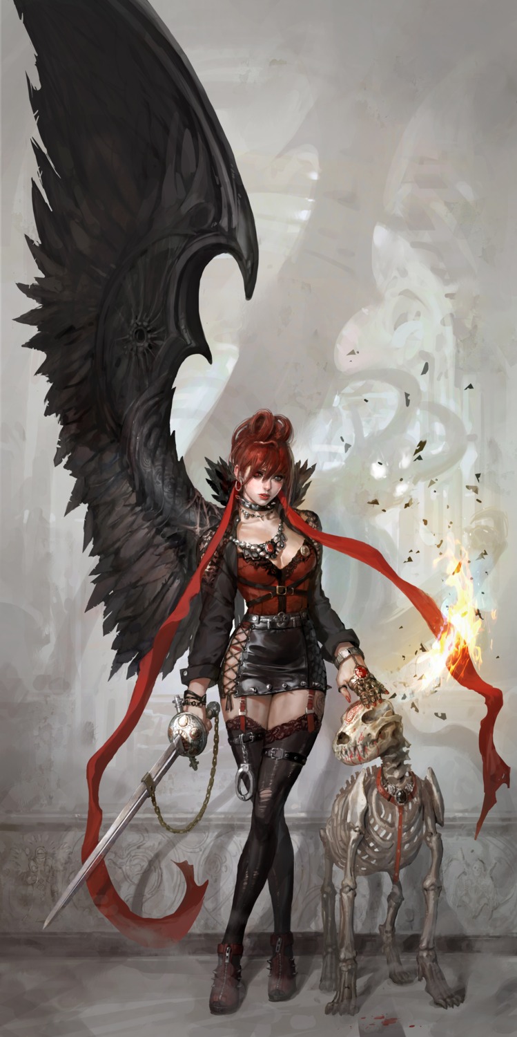 blood shaonav stockings sword thighhighs wings