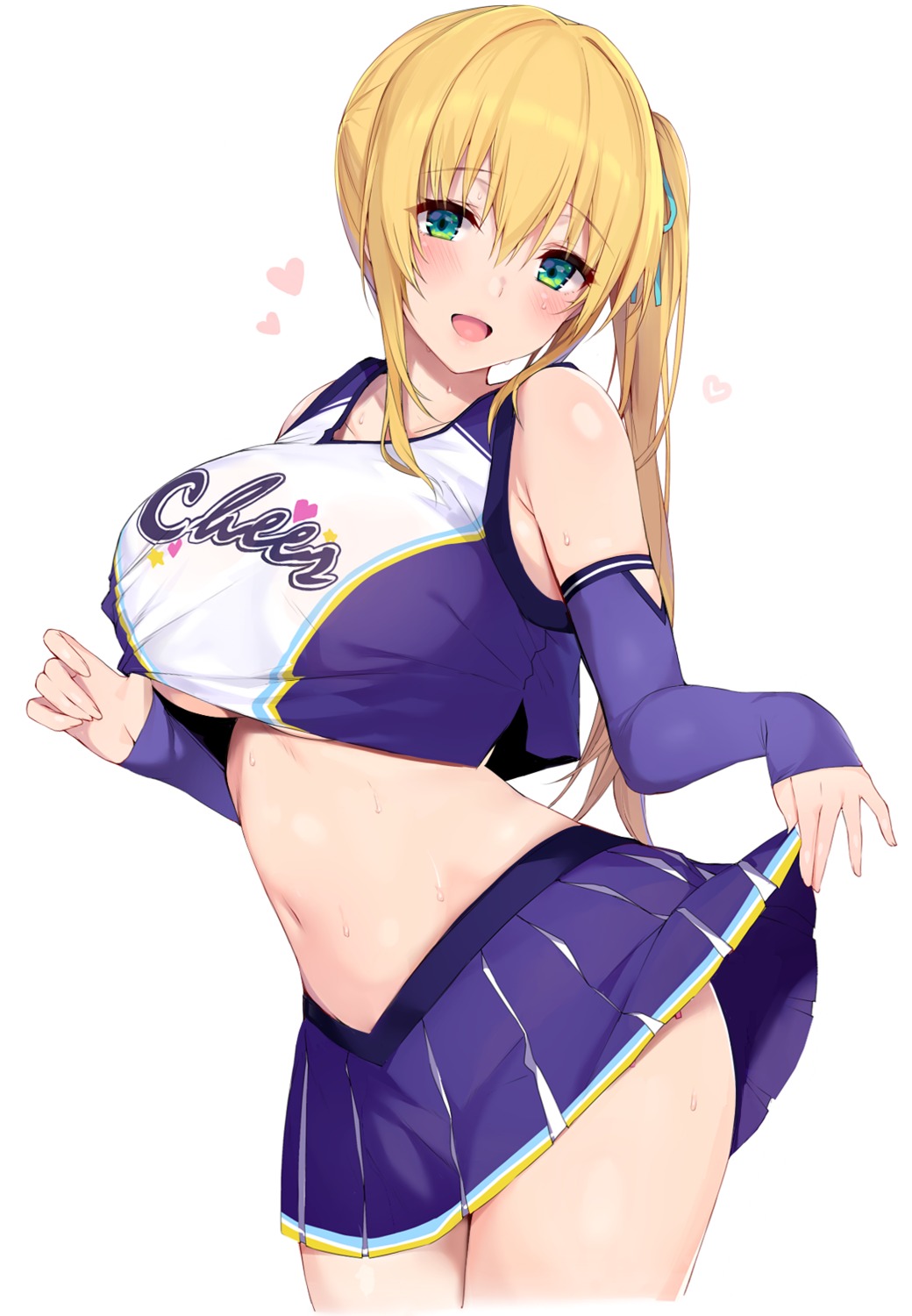 blue_gk cheerleader no_bra shirt_lift skirt_lift underboob undressing