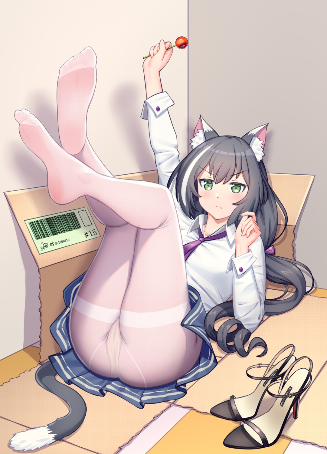 animal_ears cameltoe feet karyl_(princess_connect) konishi_(565112307) nekomimi pantsu pantyhose princess_connect princess_connect!_re:dive seifuku skirt_lift tail