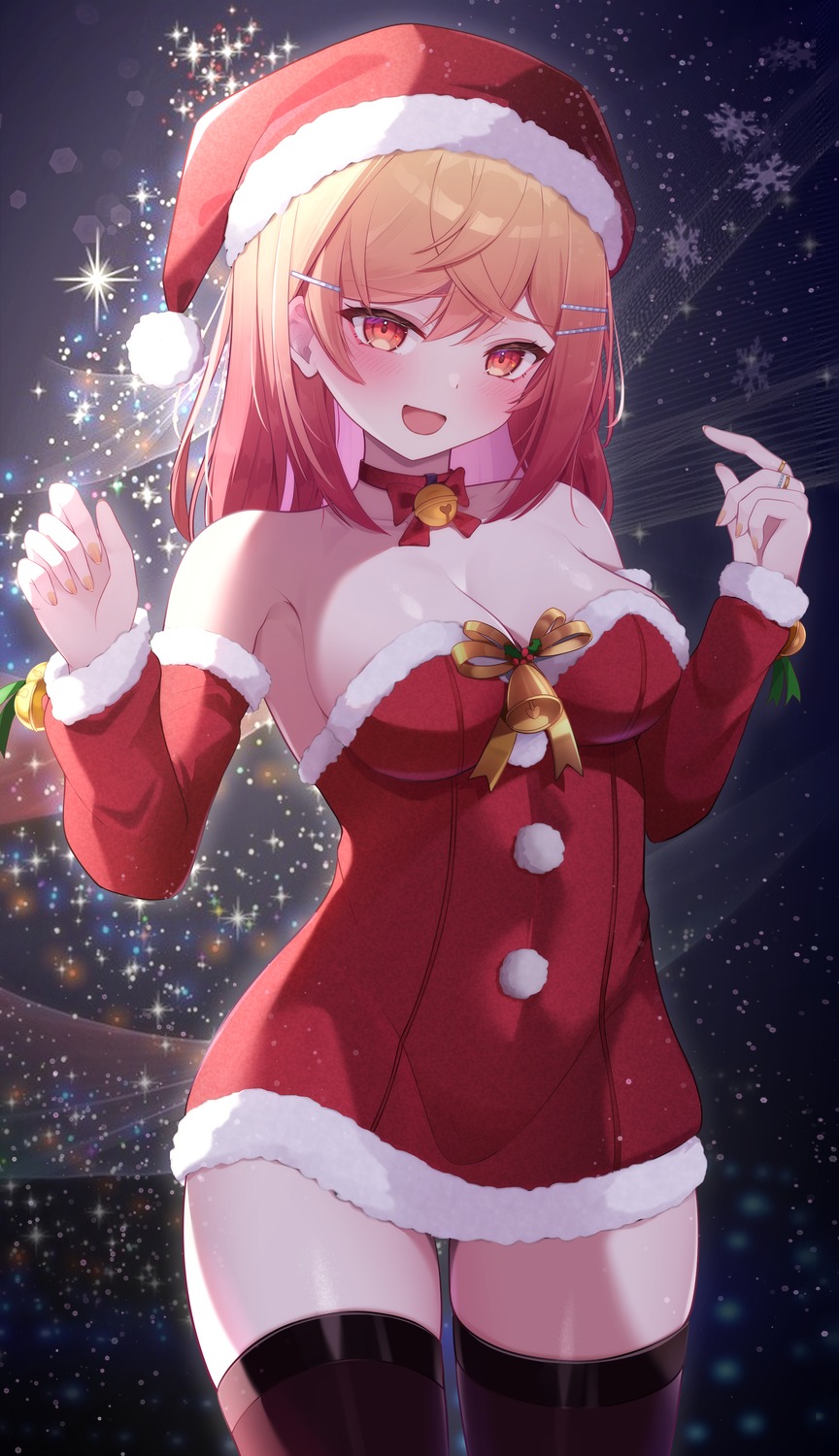 akuame_(ring3922) christmas dress hololive hololive_dev_is ichijou_ririka no_bra thighhighs