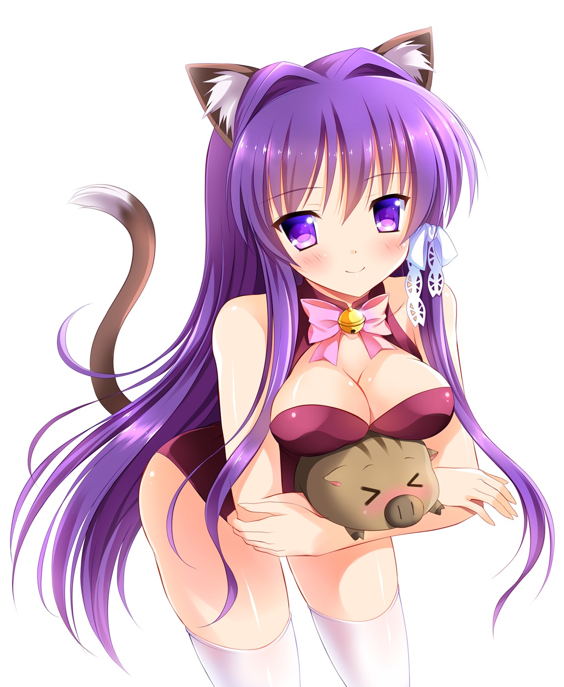 animal_ears clannad cleavage fujibayashi_kyou leotard nekomimi tail thighhighs yagami-all_hail_nanao