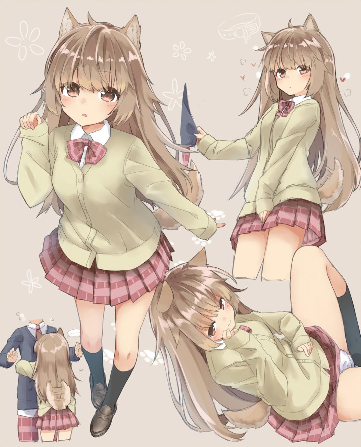 animal_ears inumimi pantsu seifuku sekira_ame skirt_lift sweater tail