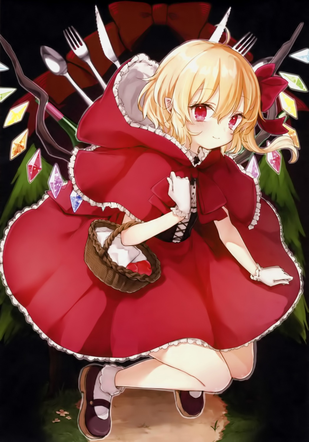 cosplay flandre_scarlet honotai little_red_riding_hood_(character) pointy_ears ponopp skirt_lift touhou wings