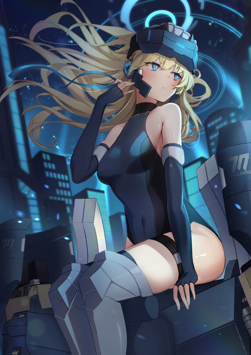 armor asuma_toki blue_archive e_buki garter halo leotard thighhighs